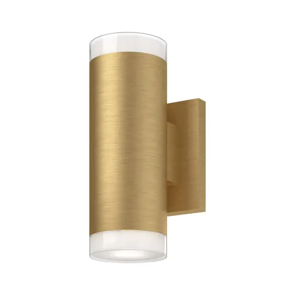 The Norfolk wall sconce delivers contemporary style with its clean cylinder form and glass disc accents. Integrated 3000K LED provides warm, energy-efficient lighting in an up/down configuration perfect for ambient illumination.