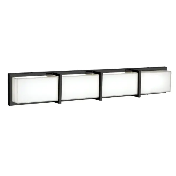 The Watford 35-inch vanity light combines contemporary design with practical functionality. Features energy-efficient integrated LED technology, frosted glass with decorative clear edges, and polished chrome accents. Can be mounted horizontally or vertically to suit your space.