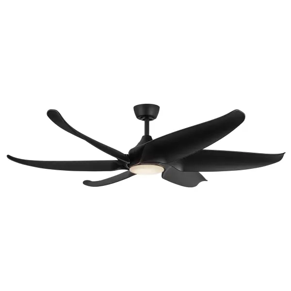 The Coronado 60-inch ceiling fan combines sleek modern design with industrial accents, featuring smart home compatibility, six-speed control, and integrated 3000K LED lighting with dimming capabilities.