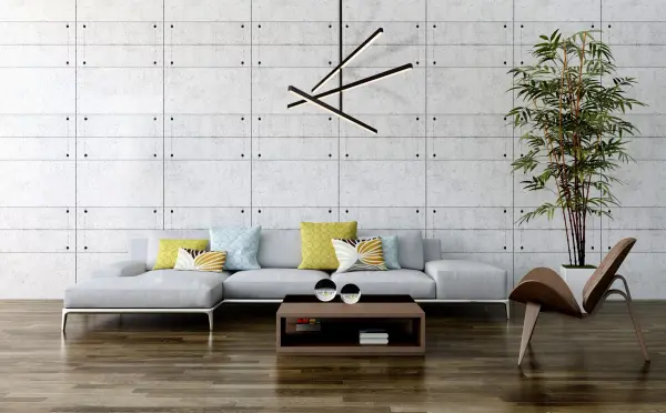The Vega 45-inch chandelier features adjustable linear LED lights that can be configured at different heights and angles, creating a distinctive sculptural presence. Perfect for modern spaces seeking customizable lighting. - alternate view