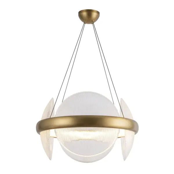 The Taurus chandelier showcases sophisticated ribbed glass pendants with minimal metal work, creating an Art Deco-inspired statement piece. Integrated LED with warm 3000K lighting provides both beauty and efficiency for transitional and contemporary interiors.