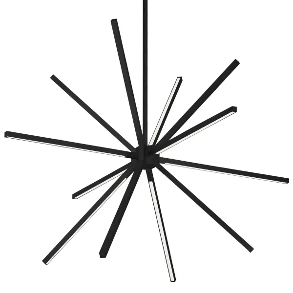 A plethora of thin linear lights converge at numerous angles into a central cluster. Simultaneously rectilinear and decorative the reduced scale from the initial SIRIUS provides an ideal accent to be used in multiples or as focal point. The fine diminutive components and airy structure merge in a lightweight elegant aesthetic. Collection: Sirius Minor Sub-Brand: KUZCO Finish: Black Glass: White Acrylic Diffuser Width: 32.25" Height: 23.38" Length: 32.25" Weight: 7.70 lb Rod: 46" (3x12" + 1x6" + 1x4") Canopy: D4.75" x H9" Maximum Wattage: 65.00 W Bulb Type: Built-In Bulb Base: Built-In Light Source: LED Light Output: 4930.00 lm Delivered Lumens: 2685.00 lm Color Temperature: 3000 K CRI: 90 Rated Average Life: 50,000 Voltage: 120.00 V Material: Aluminum + Acrylic Country of Origin: China Safety Listing: ETL Safety Rating: Dry LED Manufacturer Warranty: 5 Years Spec Sheet Instructions