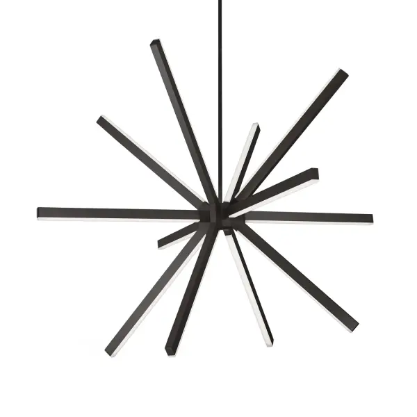 The Sirius 48-inch chandelier makes a bold architectural statement with its radiating starburst design. Integrated 3000K LED elements create shifting highlights and shadows across the burnished white finish, delivering both dramatic visual impact and energy-efficient illumination.
