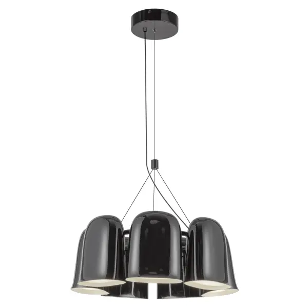 The Bell lighting collection by Branch Creative showcases distinctive bell-shaped shades. The design provides adjustable illumination, all elegantly arranged around a sleek central ring. With its modern minimal design, this fixture exudes warmth while maintaining a clean, contemporary aesthetic. Collection: Bell Designer: Branch Creative Finish: Glossy Black Glass: Frosted PC Diffuser Width: 19.38" Height: 13.38" Length: 19.38" Wire: 120" Black Canopy: D6.375" x H1.625" Maximum Wattage: 40.00 W Light Source: LED Light Output: 2850.00 lm Delivered Lumens: 1360.00 lm Color Temperature: 3000 K CRI: 90 Rated Average Life: 50,000 Voltage: 120.00 V Material: Steel + Brass + PC Country of Origin: China Safety Listing: ETL Safety Rating: Dry Title 24 LED Spec Sheet Instructions
