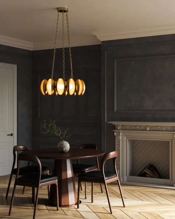 The Cortez Chandelier brings refined coastal charm with its shell-inspired design and glowing pearls of light. Integrated LED technology and luxe Antique White finish create a timeless statement piece perfect for elevating any space. - alternate view