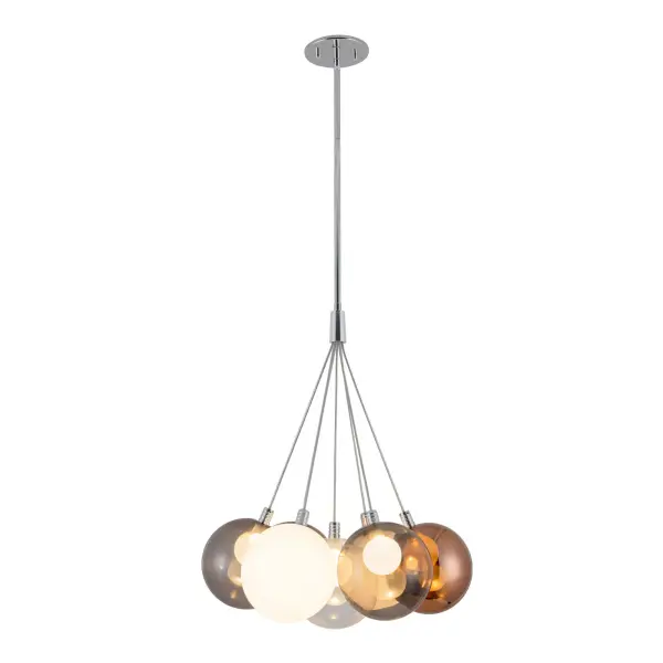 The Bolla series blends modernity with bold statements. Choose clear glass, matte opal glass for a cloud-like glow, or a mixed glass chandelier featuring smoke, copper, opal, and clear. With Bolla, make a statement that's both modern and unforgettable. Collection: Bolla Finish: Black Glass: Clear Glass + Interior Opal Glass Width: 16.50" Height: 18.00" Length: 16.50" Wire: 90" Black Rod: 78" (2x24" + 2x12" + 1x6") Canopy: D4.75" x H0.375" Maximum Wattage: 20.00 W Bulb Type: Module Bulb Base: AC Light Source: LED Light Output: 1540.00 lm Delivered Lumens: 1300.00 lm Color Temperature: 3000 K CRI: 90 Rated Average Life: 50,000 Voltage: 120.00 V Material: Steel + Glass Country of Origin: China Safety Listing: ETL Safety Rating: Dry LED Spec Sheet Instructions