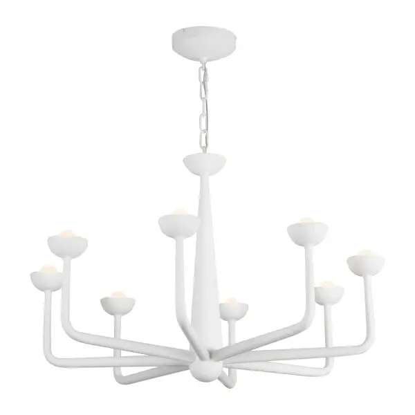 The Spade Chandelier by Elisa Carlucci combines antique iron-inspired design with contemporary LED technology. Its bold 30-inch silhouette and luxurious Antique White finish bring timeless character to any space while delivering energy-efficient, maintenance-free illumination. - alternate view