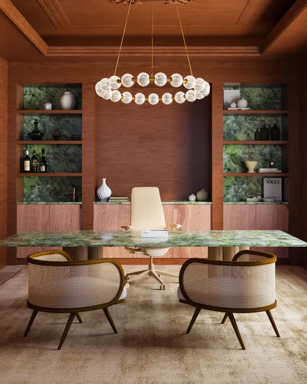 The Marni chandelier transforms any space with its meticulously cut spherical glass shades that create dazzling beams of light. This 41-inch statement piece combines transitional elegance with integrated LED technology. - alternate view