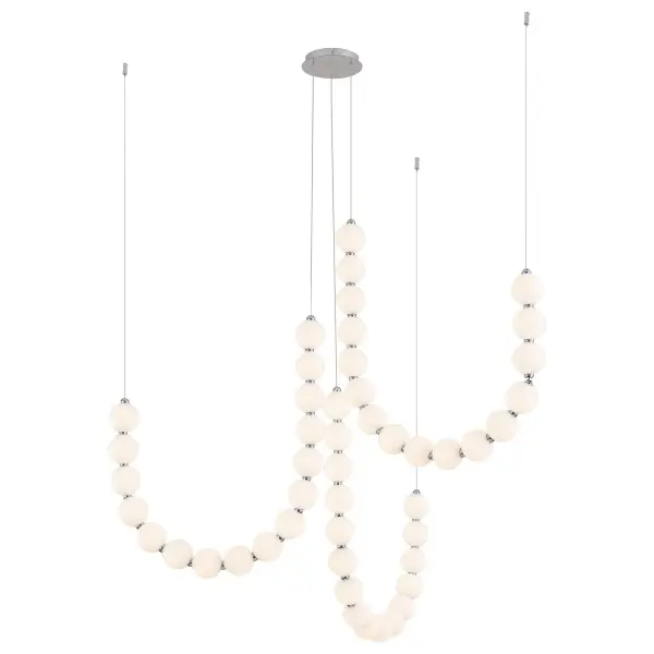 The Akoya chandelier brings coastal elegance indoors with its pearl-inspired beaded design and polished chrome finish. At 54 inches wide, this 3-head fixture creates a stunning focal point with integrated LED technology and unlimited configuration options.