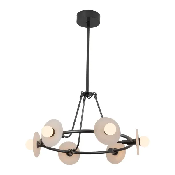 The Dahlia chandelier brings organic beauty indoors with stunning ribbed alabaster plates and delicate opal glass accents. Each natural alabaster piece features unique veining, creating a one-of-a-kind fixture that delivers perfect diffused mood lighting.