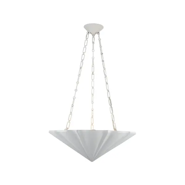 The Martine Chandelier brings artistic sophistication with its wave-like carved details and textured antique white finish. This 23-inch fixture serves as a hanging sculpture, perfect for transitional spaces seeking organic elegance.