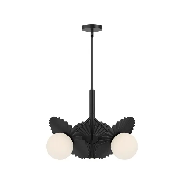 The Plume Chandelier brings fashion-forward sophistication to any space with its distinctive pleated decorative disk and generous opal glass globe. The brushed gold finish adds warmth while the contemporary silhouette keeps it fresh and versatile.