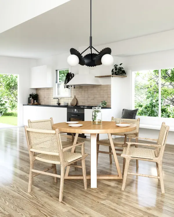 The Plume Chandelier brings fashion-forward sophistication to any space with its pleated decorative disk and oversized opal glass globe. This 34-inch statement piece combines brushed gold warmth with contemporary styling. - alternate view