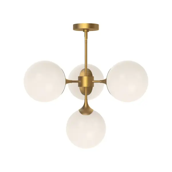 The Nouveau chandelier captures the sophisticated charm of 1920s-30s Paris with its curved metal detailing and vintage-inspired structure. The aged gold finish paired with opal matte glass creates a luxurious yet versatile aesthetic.