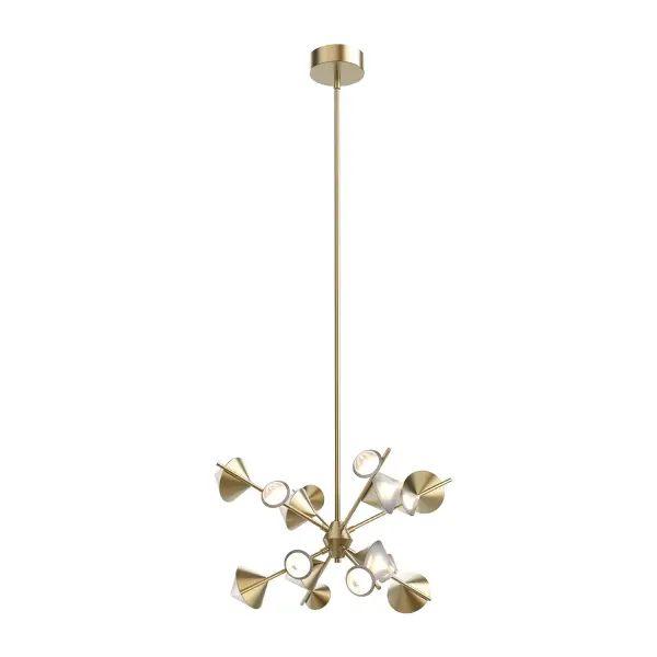 The Geode Chandelier transforms any space with its architectural design featuring gemstone-shaped glass illuminations clustered around a sleek rod. Integrated LED technology provides warm, ambient lighting while the brushed gold finish adds sophisticated luxury.