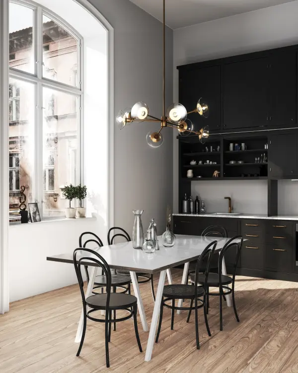 The Francesca chandelier combines mid-century Sputnik design with contemporary glass petal accents, creating a dramatic 40-inch focal point. Perfect for modern and transitional spaces seeking bold, artistic lighting. - alternate view