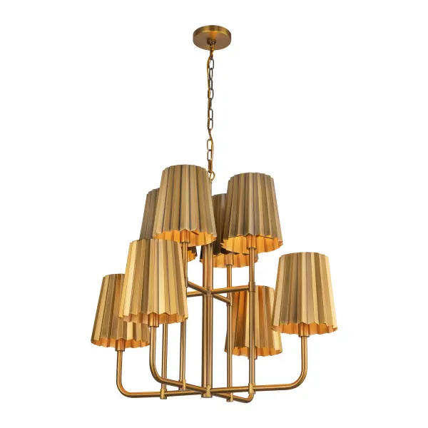 The Plisse chandelier brings runway-worthy sophistication to your space with its unique pleated metal construction and vintage-inspired aesthetic. At 30 inches, it makes a bold statement while maintaining versatility across multiple room types. - alternate view