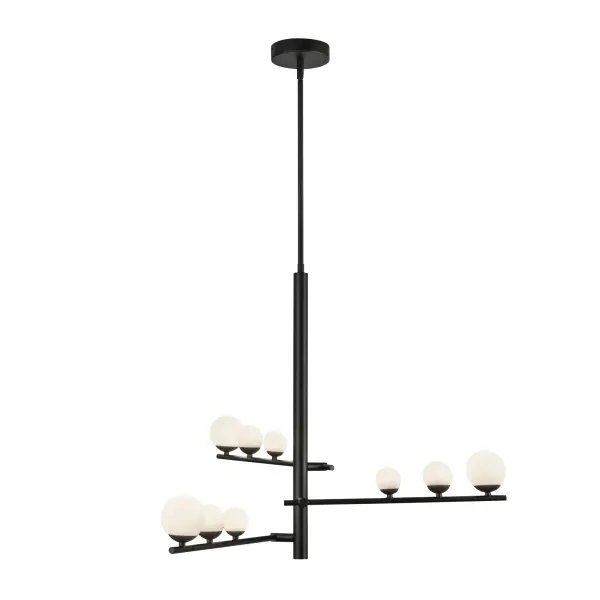The Cypress chandelier features innovative adjustable arms that expand or contract to customize your lighting layout. Three matte opal glass globes per branch create visual depth with integrated LED technology.