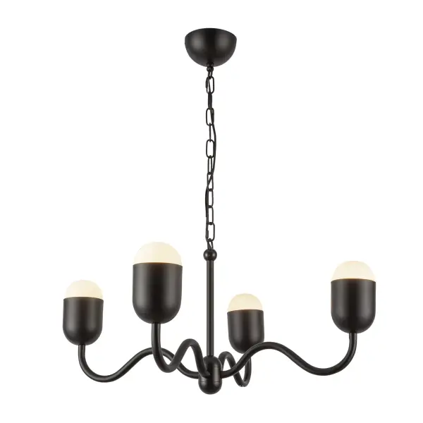 The Effie chandelier reimagines the traditional candelabra with organically curved arms and rounded opal glass shades. Its whimsical wavy silhouette brings fresh personality to classic design, perfect for those seeking timeless style with a modern twist. - alternate view