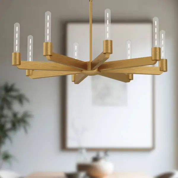 The Claire Chandelier masterfully blends minimalist Bauhaus design with Art Deco sophistication. Its 32-inch scale and forged metal arms create a striking focal point that works across multiple design styles while maintaining timeless appeal. - alternate view