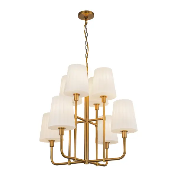 The Plisse chandelier brings runway-inspired sophistication to your home with its distinctive pleated metal construction and opal glass accents. This 30-inch statement piece combines vintage class with contemporary appeal. - alternate view