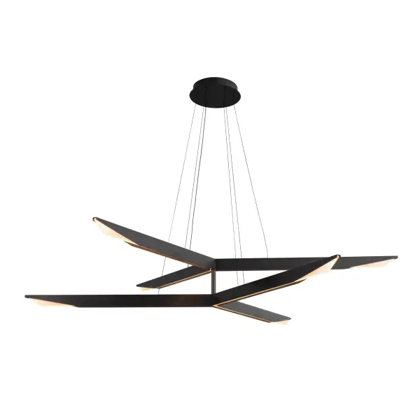 The Tachi chandelier brings geometric sophistication with its blade-inspired design and warm brass finish. Integrated LED with light guide technology provides efficient, even illumination through frosted acrylic diffusers.