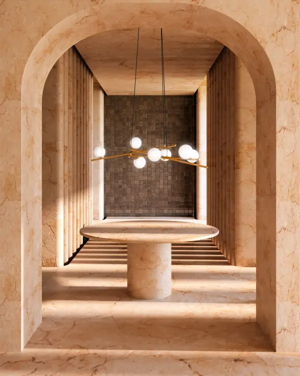 The Amara 54-inch chandelier transforms lighting into art with intersecting steel planes and glossy opal glass. Its weightless, organic design creates a stunning focal point perfect for contemporary spaces seeking dramatic impact. - alternate view