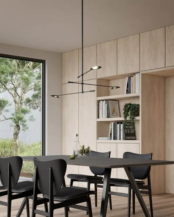 The Rotaire chandelier brings organic elegance to contemporary spaces with its flora-inspired design. Featuring integrated 3000K LED technology and flowing leaf-like forms, this 32-inch fixture balances minimalist aesthetics with natural beauty. - alternate view