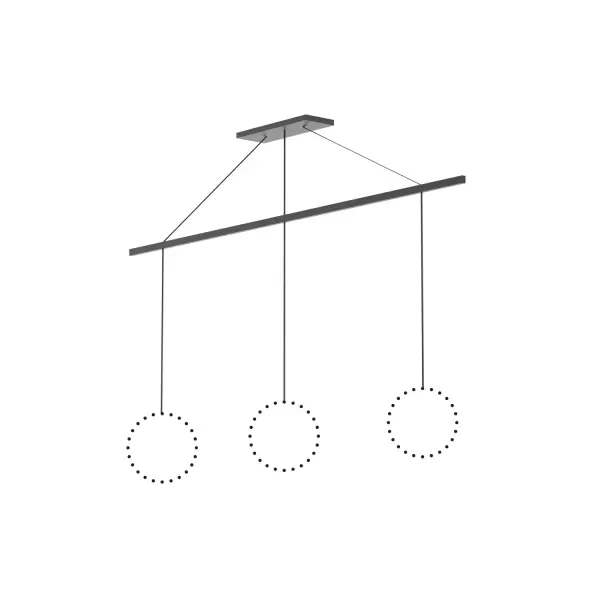 The Marquee transforms individual pendants into a choreographed linear statement. Its 47-inch canopy allows for creative, customizable arrangements that work beautifully over dining tables, kitchen islands, and commercial spaces.