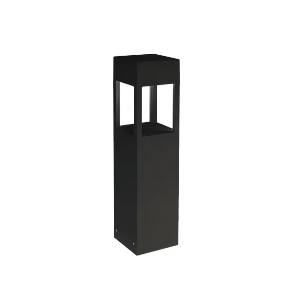 Architectural designed high powered LED exterior bollard fixture, high pressure die-cast aluminum square-shaped housing with four rectangular-shaped openings which radiates the light downward and throughout all openings and surrounding areas of the bollard. Available in two different heights and IK10 Rated. Integrated LED with 3000K Warm White Color Temperature Designed for outdoor walkway and path lighting Modern, Contemporary Style with Decorative Details Installation hardware included Easy assembly instructions included in box