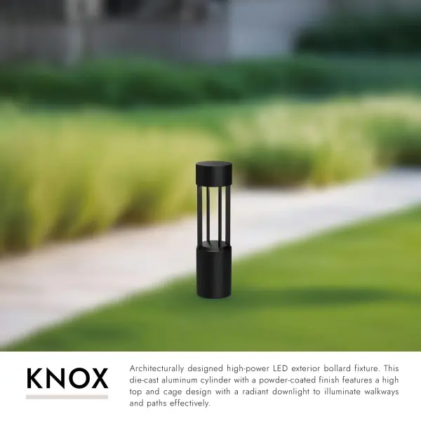 The Knox 24-inch bollard combines contemporary design with high-power LED technology to deliver effective walkway lighting. Its die-cast aluminum construction and cage design create dramatic downlighting effects. - alternate view