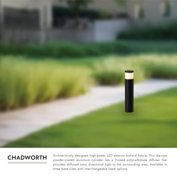 The Chadworth 30" bollard combines architectural design with high-power LED efficiency. Its die-cast aluminum construction and frosted diffuser provide durable, omni-directional lighting perfect for walkways and outdoor spaces. - alternate view