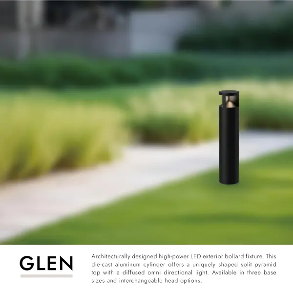 The Glen 29" bollard combines contemporary design with high-power LED technology. Its die-cast aluminum construction and split pyramid top create distinctive omni-directional illumination for walkways and paths. - alternate view