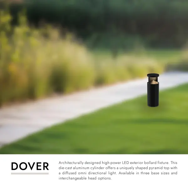 The Dover 17" bollard combines architectural design with high-power LED technology. Its die-cast aluminum construction and pyramid top create distinctive omni-directional lighting for walkways and outdoor spaces. - alternate view