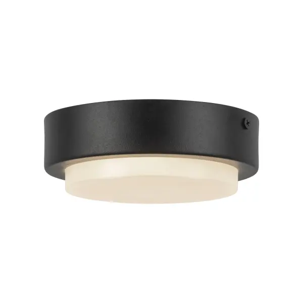 The modern LED Bailey outdoor flush mount delivers a clean circular silhouette and durable matte black finish that complements any exterior or interior space. Designed with upgraded 5CCT technology, Bailey lets you choose your perfect color temperature from warm 2700K to crisp 5000K. Fully integrated LED means no bulbs required, long-lasting performance, and energy-efficient illumination for porches, patios, entryways, hallways, and more. Collection: Bailey Finish: Black Glass: Frosted PC Diffuser Width: 5.00" Height: 1.75" Weight: 1.20 lb Maximum Wattage: 13.00 W Bulb Type: Module Bulb Base: AC Light Source: LED Light Output: 1020.00 lm Delivered Lumens: 683.00 lm Color Temperature: 2700 K CRI: 90 Rated Average Life: 50,000 Voltage: 120.00 V Material: Aluminum + PC Country of Origin: China Safety Listing: ETL Safety Rating: Wet Title 24 LED Spec Sheet Instructions