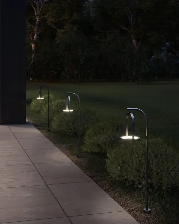 The Trek 28" combines classic lantern styling with contemporary clean lines, delivering balanced up and down lighting for outdoor pathways. Integrated LED with warm 3000K temperature creates inviting illumination. - alternate view