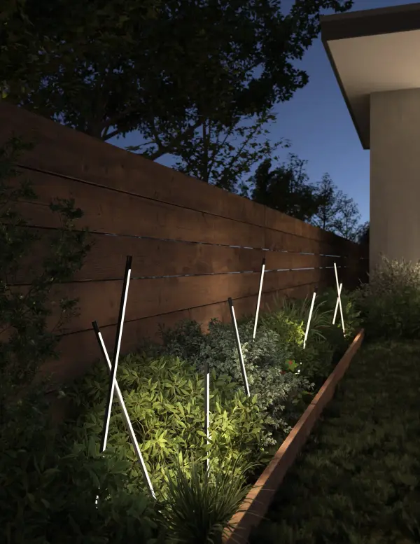 The Dorian brings artistic illumination to outdoor spaces with its distinctive stick-like LED elements that create a dancing light effect. Perfect for highlighting natural foliage and garden paths with warm 3000K lighting. - alternate view