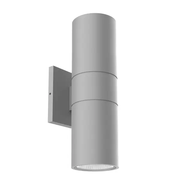 The Lund 12" exterior wall sconce combines contemporary cylinder design with high-powered LED technology. Die-cast aluminum construction with tempered glass diffusers creates dramatic upward and downward lighting effects. - alternate view