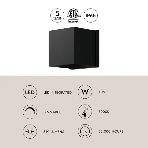 The Rene wall sconce delivers contemporary architectural style with its angular cast-aluminum body and integrated warm LED lighting. Perfect for modern exteriors, this versatile fixture can be mounted up or down. - alternate view