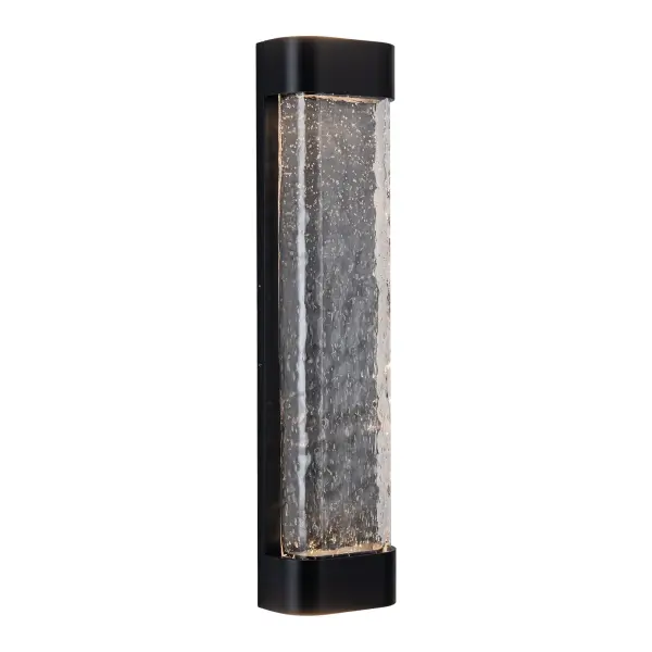 The Moondew combines hand-crafted art glass with formed aluminum in a sleek 24-inch design. Integrated LED with warm 3000K light creates ambient glow while showcasing glass texture. Rated for exterior use but equally stunning indoors. - alternate view