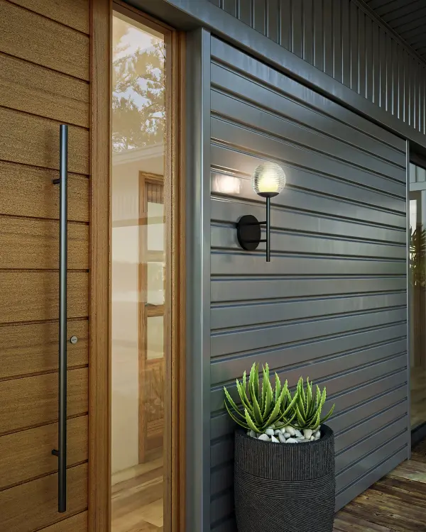 The Claremont reimagines the classic post lamp with sleek metal accents and clear ribbed glass globes. Its matte black finish and integrated 3000K LED make it perfect for both indoor and outdoor applications. - alternate view