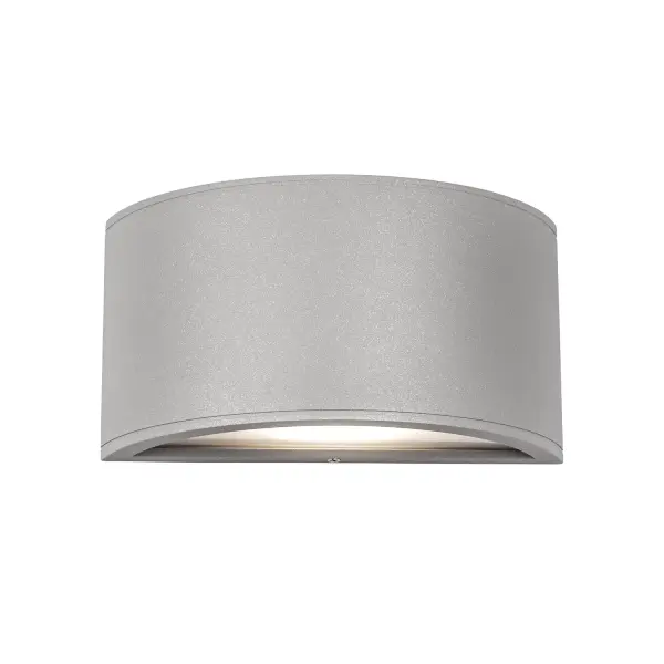 What appears to be a rectangle when looking head on, this exterior wall light is actually a half-circle shape when viewed from all other angles. Made from extruded and die cast Aluminum, in a black or gray powder coat finish, it also has a polymeric diffuser covering the LED light source for even light distribution. Integrated LED with 3000K Warm White Color Temperature Designed for any indoor or outdoor usage Modern, Contemporary Style with Decorative Details Installation hardware included Easy assembly instructions included in box Dimmable, see specs for detail