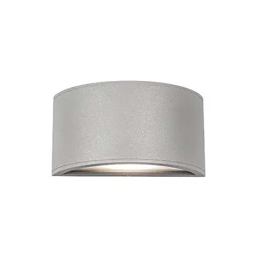 What appears to be a rectangle when looking head on, this exterior wall light is actually a half-circle shape when viewed from all other angles. Made from extruded and die cast Aluminum, in a black or gray powder coat finish, it also has a polymeric diffuser covering the LED light source for even light distribution. Integrated LED with 3000K Warm White Color Temperature Designed for any indoor or outdoor usage Modern, Contemporary Style with Decorative Details Installation hardware included Easy assembly instructions included in box Dimmable, see specs for detail - alternate view