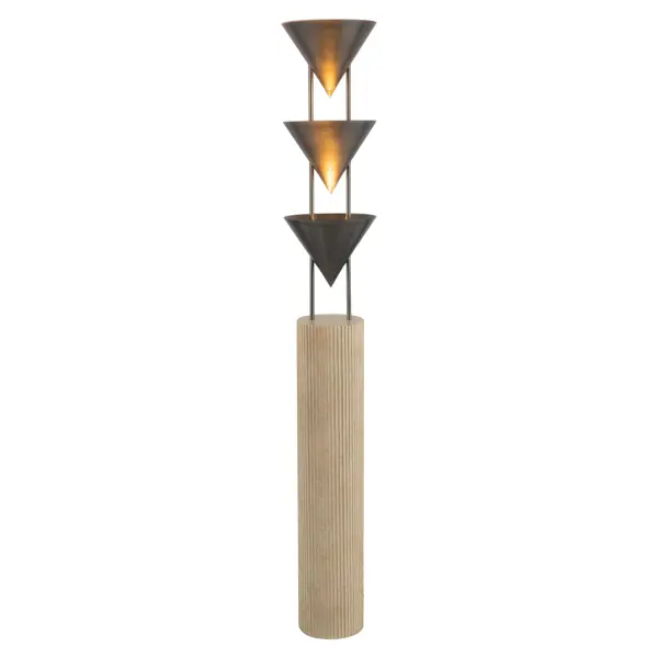 The Versus Floor Lamp transforms lighting into art with its dramatic sculptural form. Designed by Jason Koharik, it features strong metal cones atop faux stone columns that evoke Roman architecture and surrealist silhouettes. - alternate view