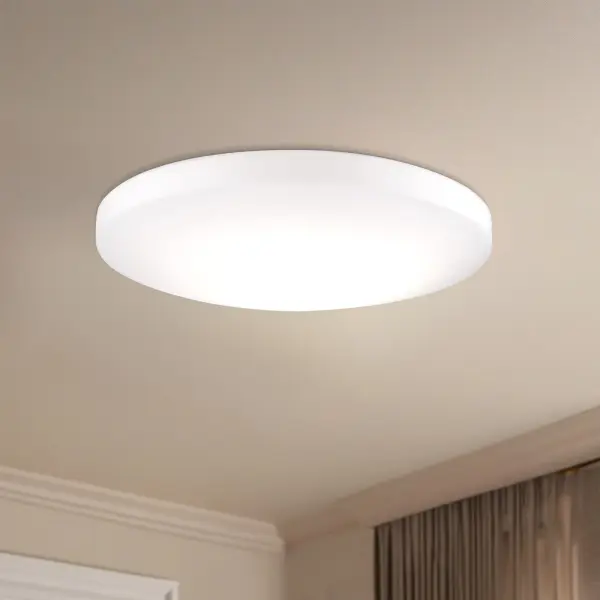 The Trafalgar offers minimalist design with practical versatility through its 5 selectable color temperatures. The white dome glass and powder-coated canopy create a clean aesthetic perfect for modern spaces. - alternate view