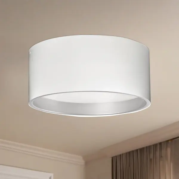 The Mousinni 18" flush mount combines modern aesthetics with practical functionality. Its two-tone design features matte black exterior with champagne gold interior, creating visual interest while the white acrylic diffuser provides even illumination. Perfect for contemporary spaces with standard ceiling heights. - alternate view