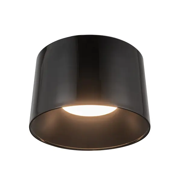 The Etta flush mount combines contemporary elegance with practical functionality. Its glossy jet black finish and integrated LED with selectable color temperatures make it versatile for any modern space. - alternate view