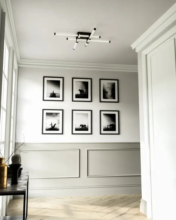 The Blade 34-inch flush mount combines artistic linear design with functional LED lighting. Its ribbed acrylic diffusers deliver tremendous depth of light, making it ideal for high-traffic areas requiring both style and illumination. - alternate view