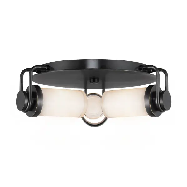 The Wynwood flush mount blends vintage industrial hardware with soft opal glass for a sophisticated look. Its 17-inch profile fits perfectly in hallways, entryways, and kitchens, bringing classic warmth without overwhelming smaller spaces.
