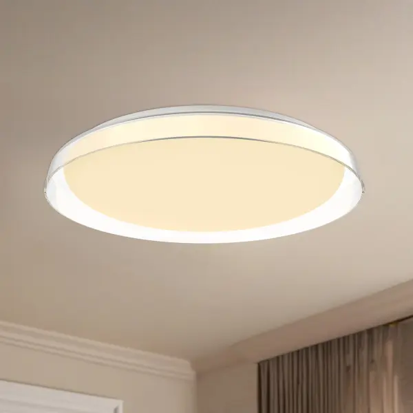 The Hampton flush mount combines modern aesthetics with practical functionality, featuring integrated LED technology with 5 selectable color temperatures. Its 21-inch diameter and clean acrylic design make it ideal for various spaces. - alternate view